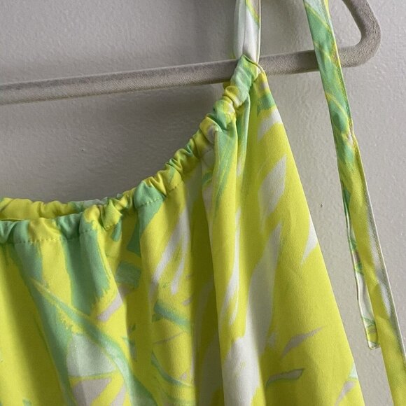 Lane Bryant Wmn Plus Sz 22/24 Green/Yellow Tie Straps Bottom Pleated Lined Dress - Picture 7 of 11